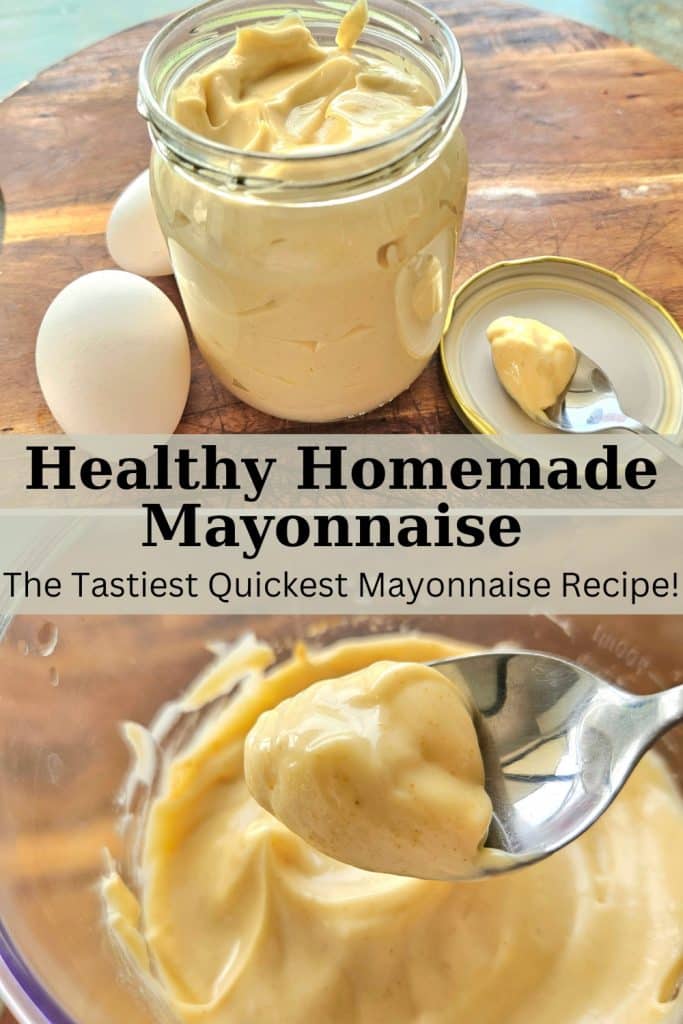 Homemade mayonnaise in a jar on a table.