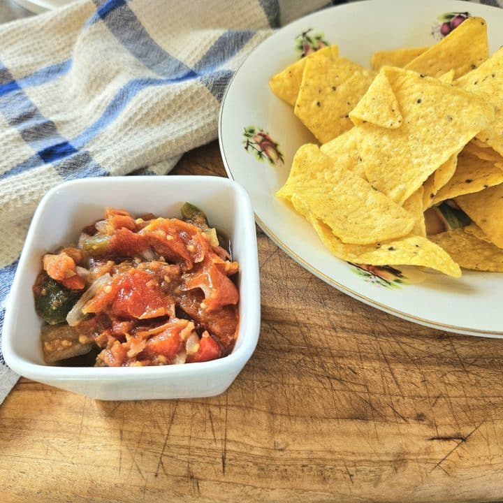 Fermented Salsa and chips on a cutting board.