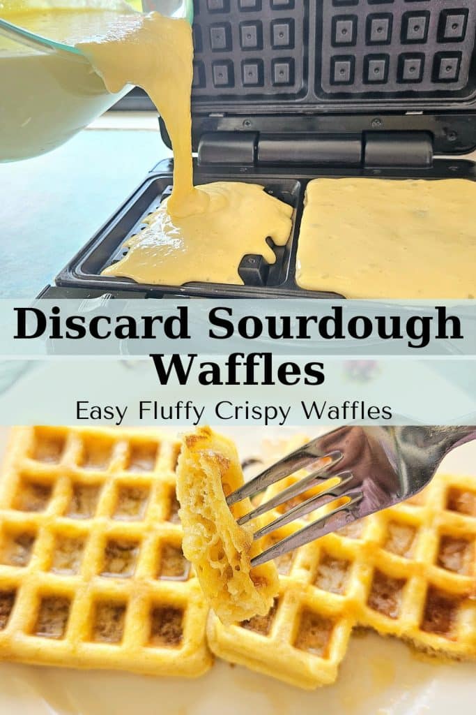 Sourdough waffle batter being poured into a waffle maker.