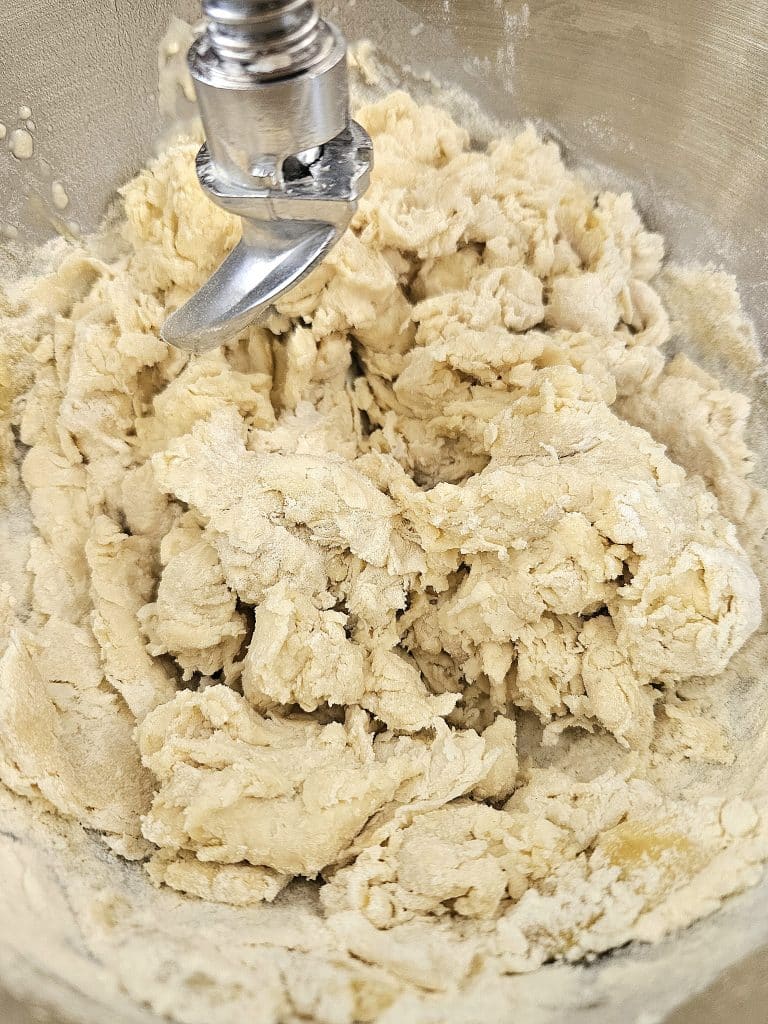 Mixing Sourdough ingredients in a mixer.