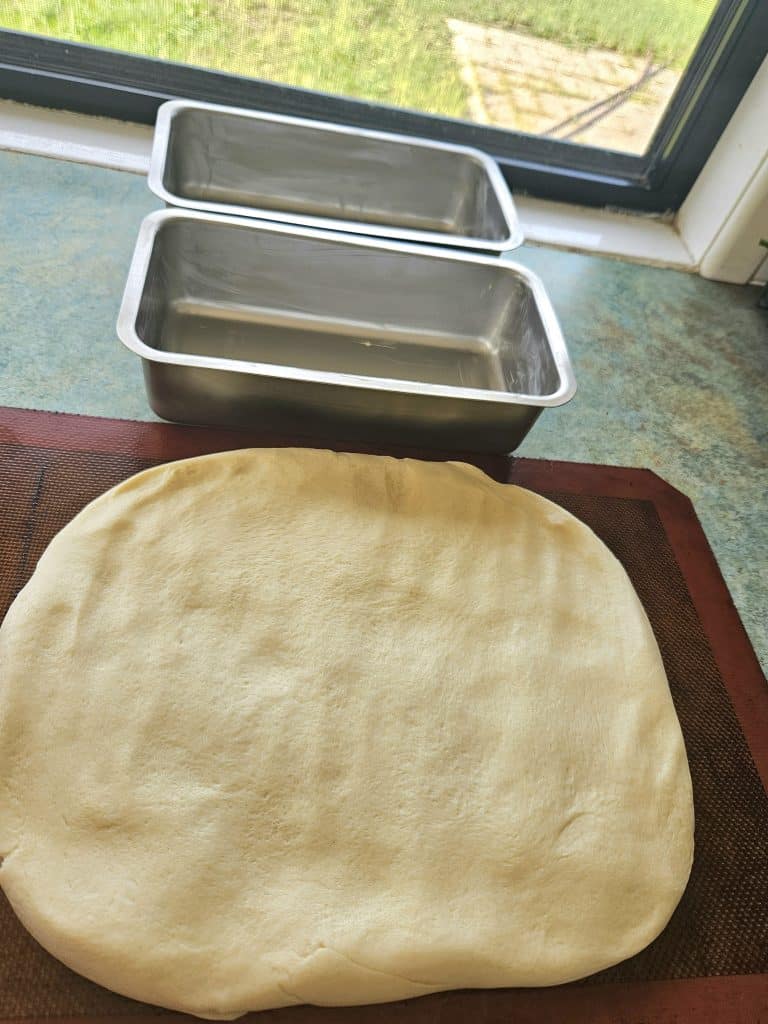 Flattening sourdough ready to shape.