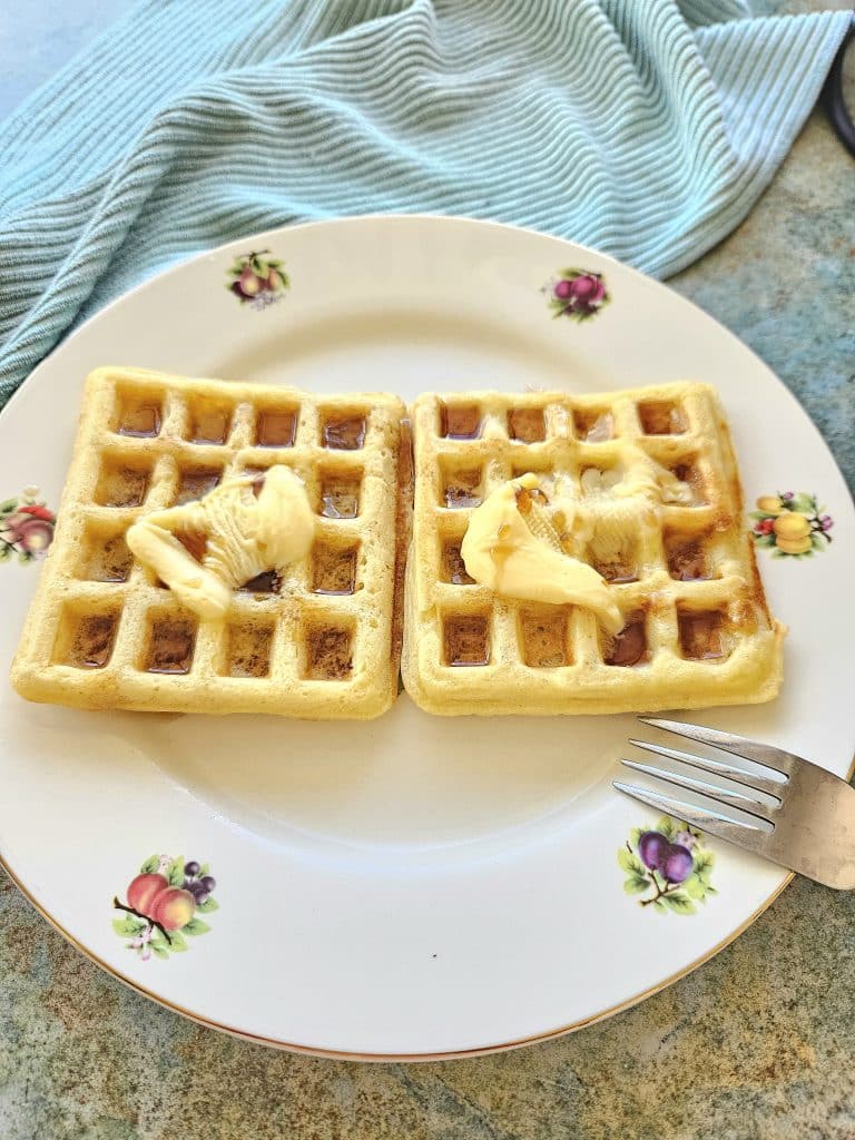 Waffles on a plate.