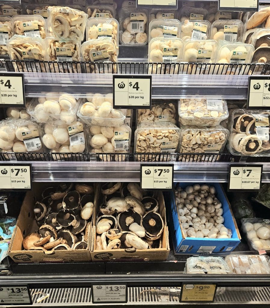 Save money on groceries buying whole foods instead of prechopped. Whole mushrooms vs prechopped mushroom prices.