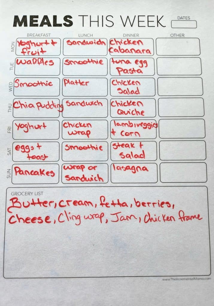 Grocery shopping list to help save money.