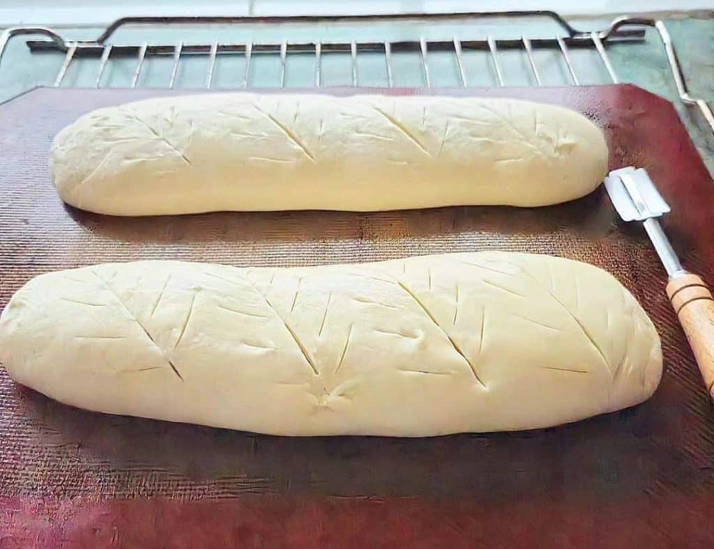 2nd rise garlic Sourdough french bread. Ready to be baked.