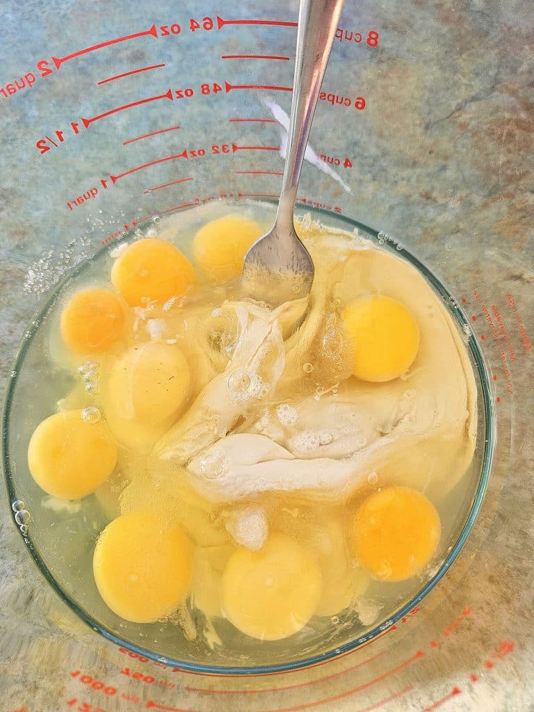 Sourdough crepe ingredients in a bowl.