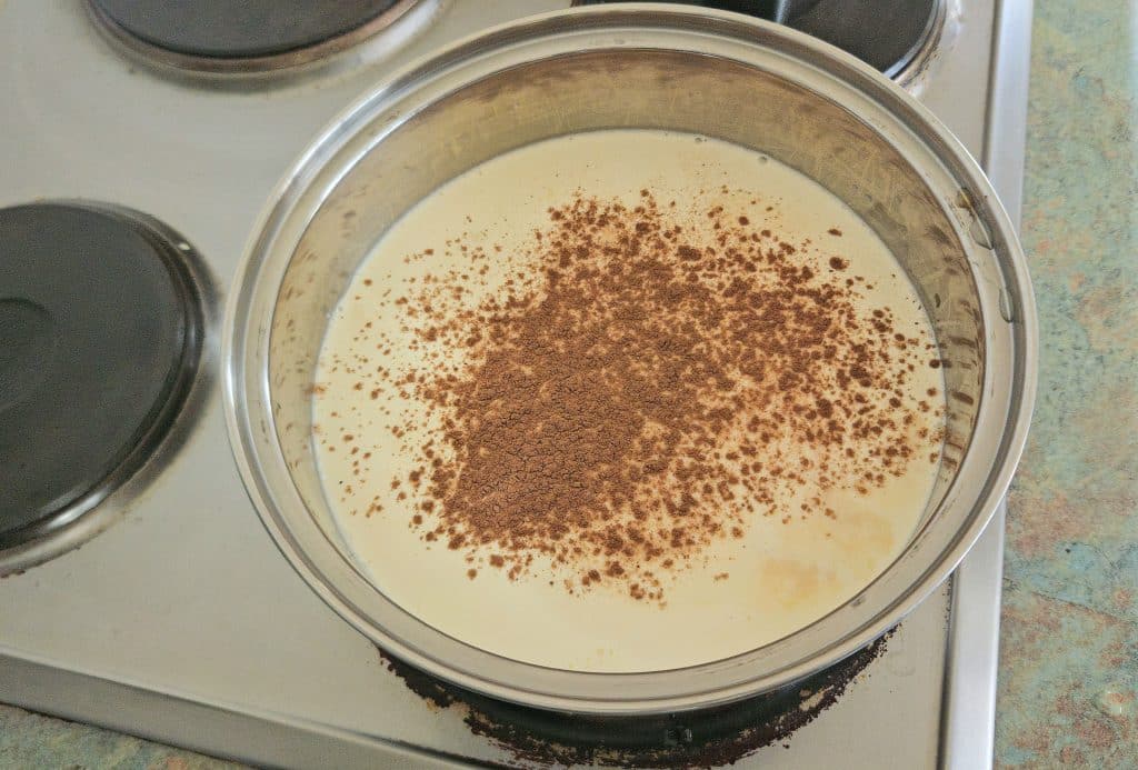 eggnog ingredients in a large pot.