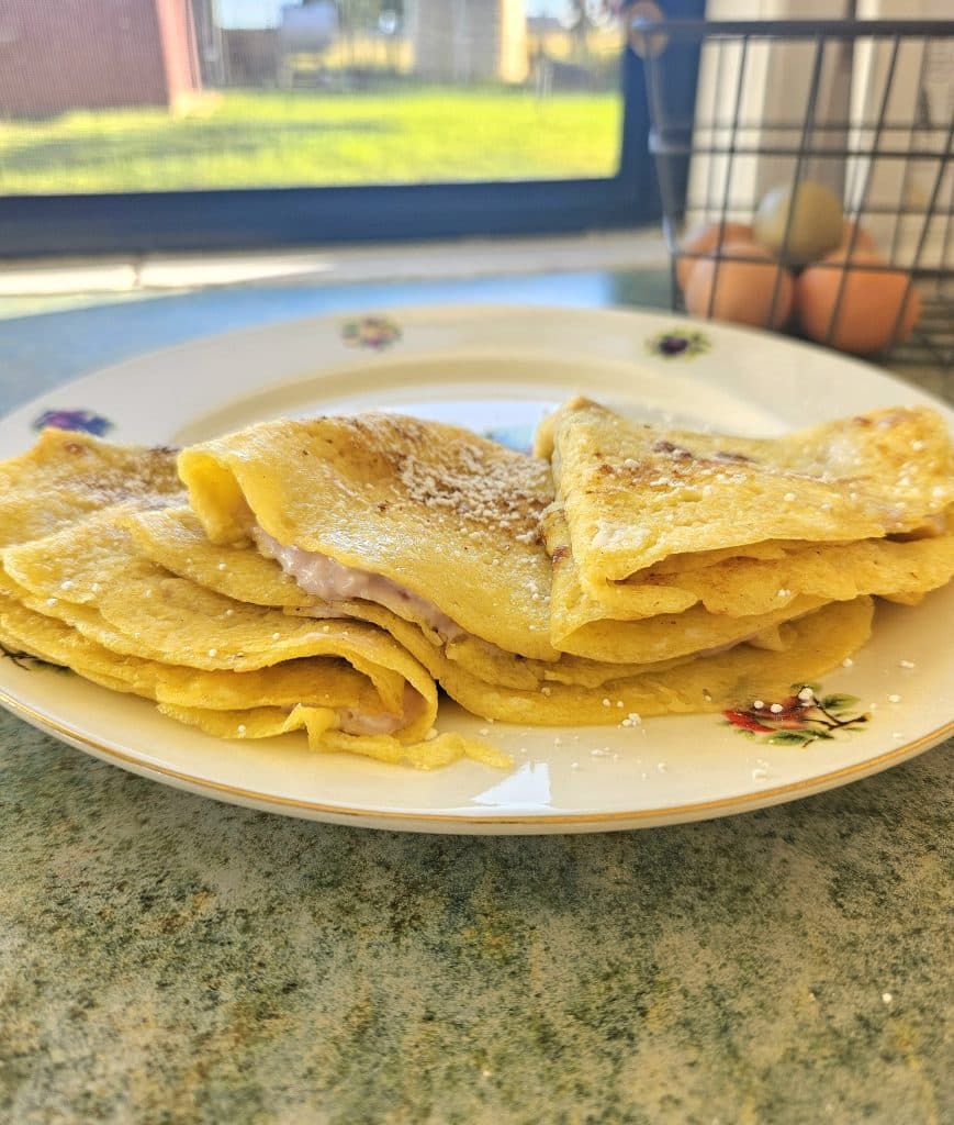 homemade crepes that use a lot of eggs.