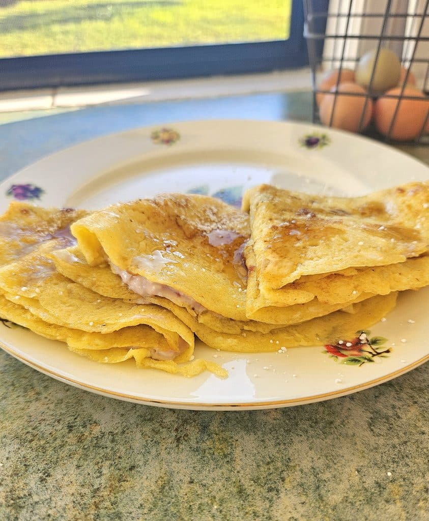 Easy sourdough discard crepes on a plate.