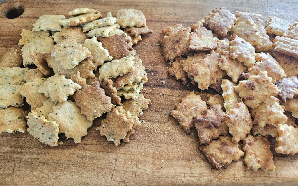 Cheese and herb sourdough crackers.