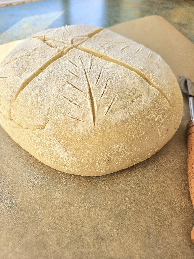 Scoring Sourdough Artisan bread.