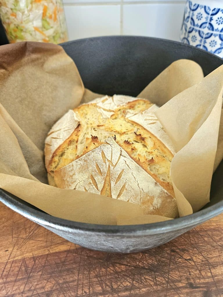 Fresh sourdough artisan loaf out of the oven.