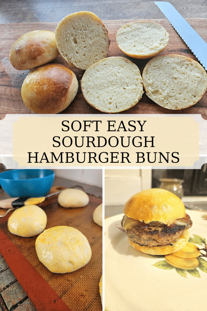 Soft and fluffy sourdough hamburger bun recipe. These no knead hamburger buns are easy to make and can be used in many different ways.