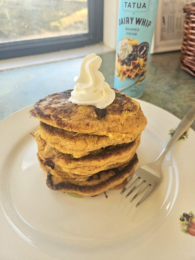 Easy homemade sourdough discard pumpkin pancake recipe. These pancakes are fluffy, with a slight pumpkin taste, great for an autumn breakfast.