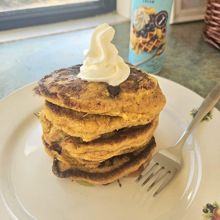 Easy homemade sourdough discard pumpkin pancake recipe. These pancakes are fluffy, with a slight pumpkin taste, great for an autumn breakfast.