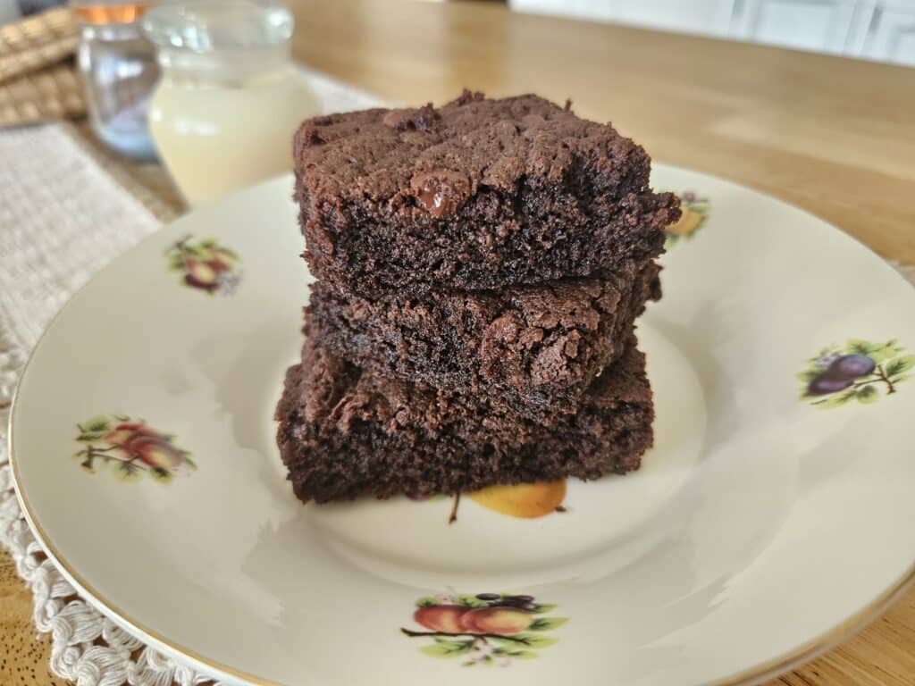 Homemade fudgy brownies on a plate