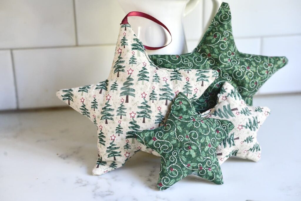 Cute fabric star ornaments.