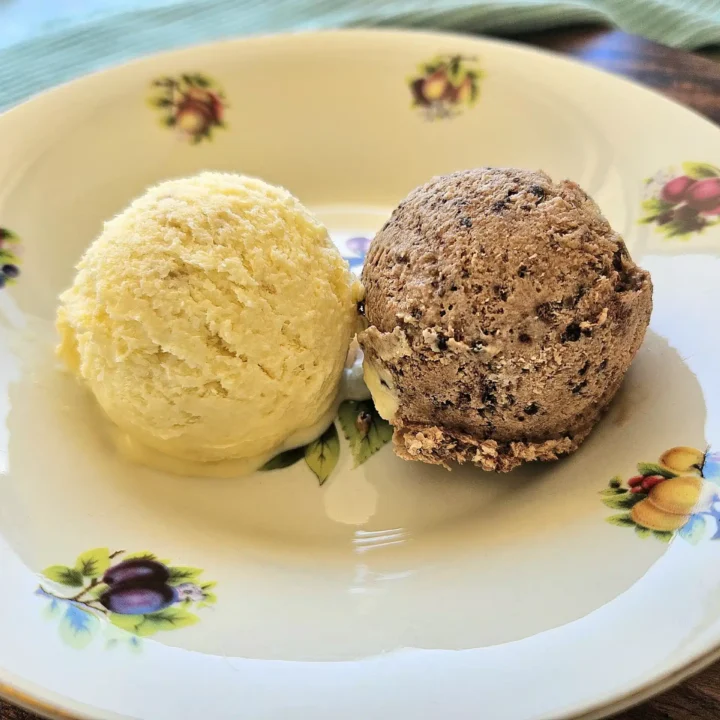 Creamy homemade vanilla and chocolate ice cream.