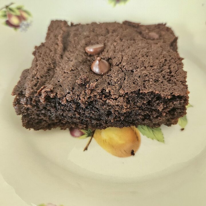 Homemade brownie slice in a bowl.