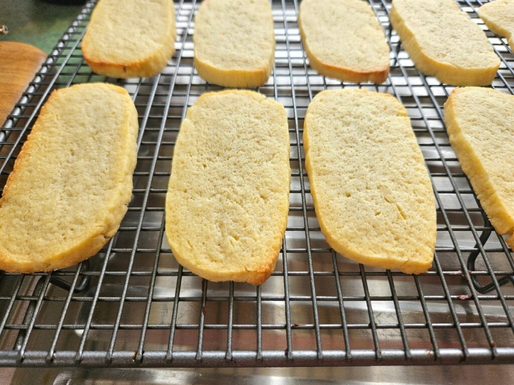 Shortbread cookies on a cookie tray.