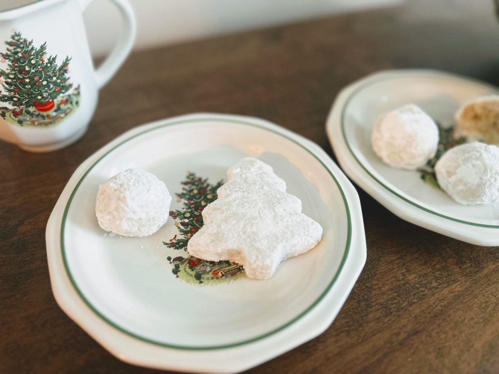 Easy sourdough snowball cookies on a plate.