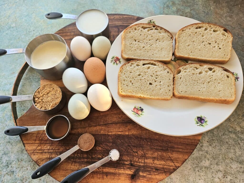 Sourdough French toast ingredients.