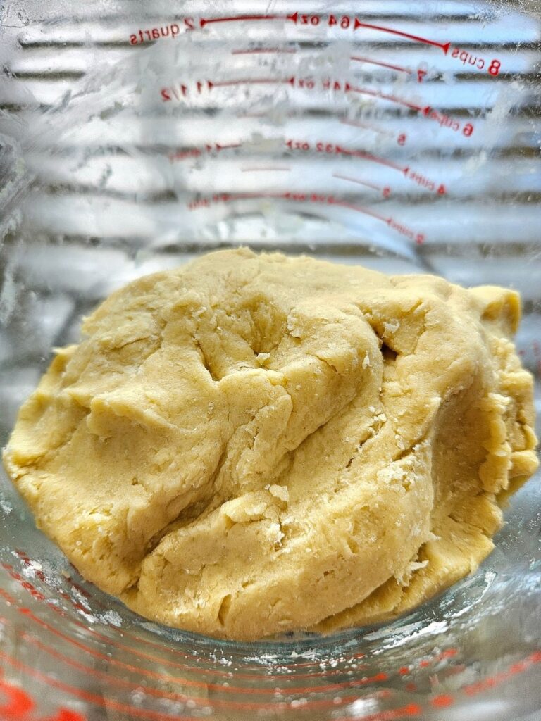 shortbread dough in a bowl.