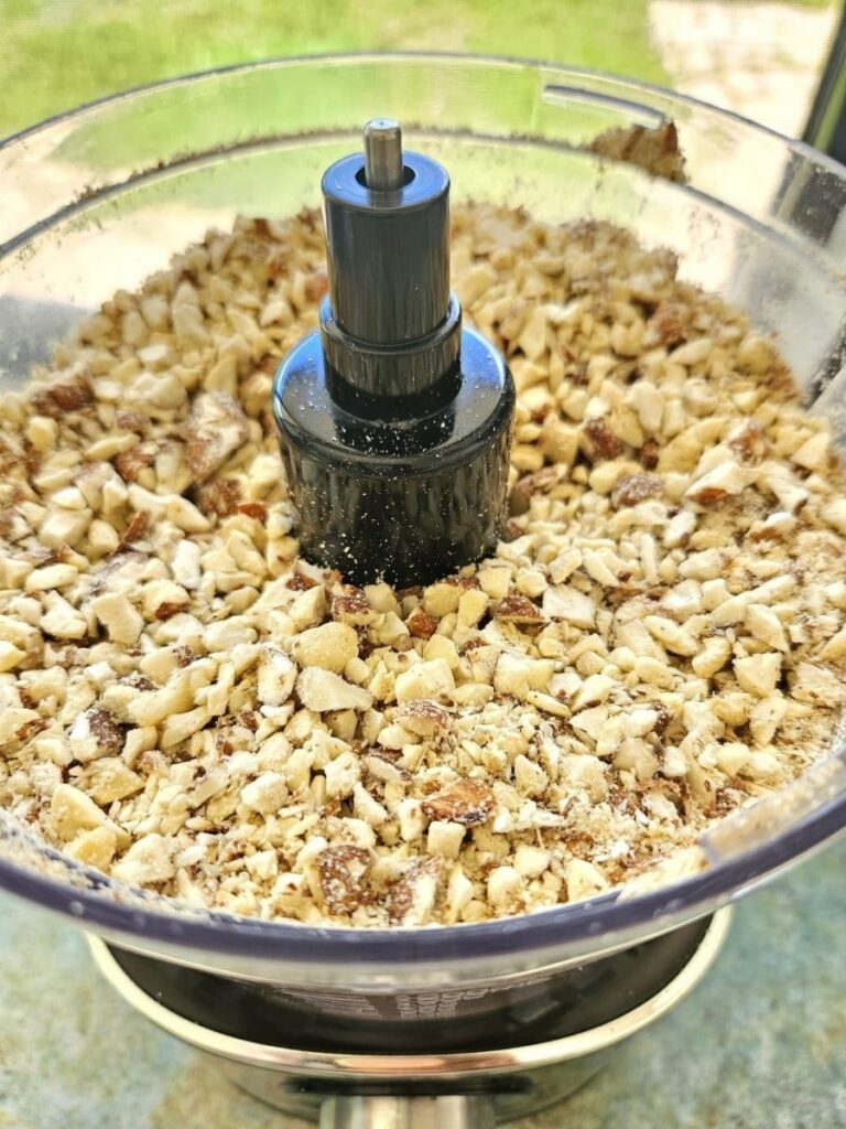 Blending nuts in a mixer.