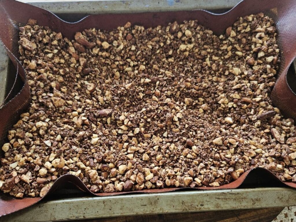 Chocolate granola in a silicon mat.