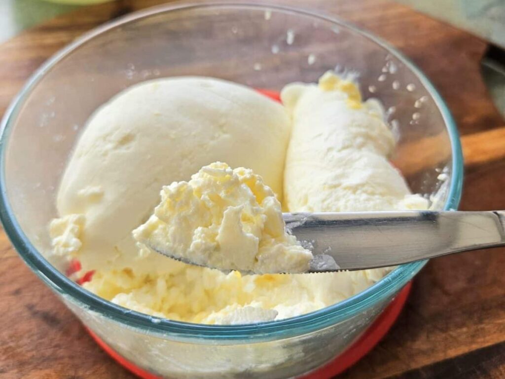 soft kefir cheese in a container.