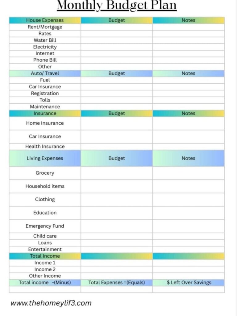 A free month budget planner.