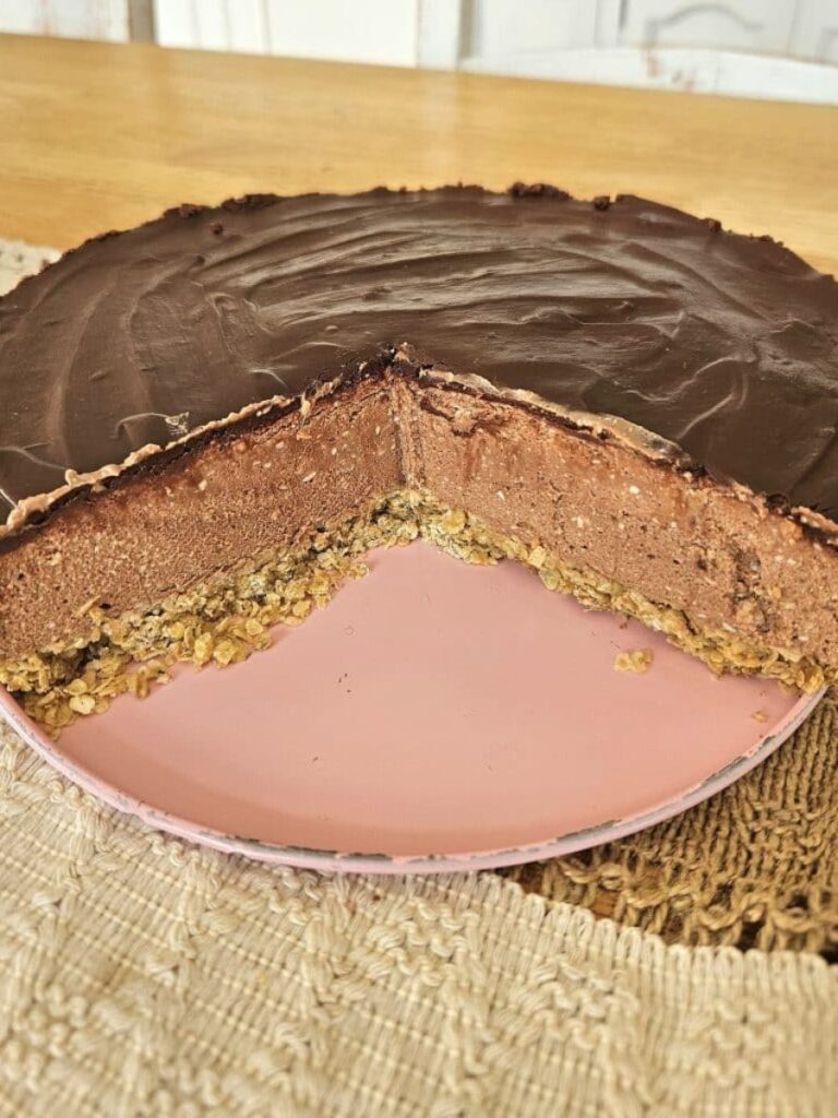 Healthy homemade Chocolate cheesecake on a table.