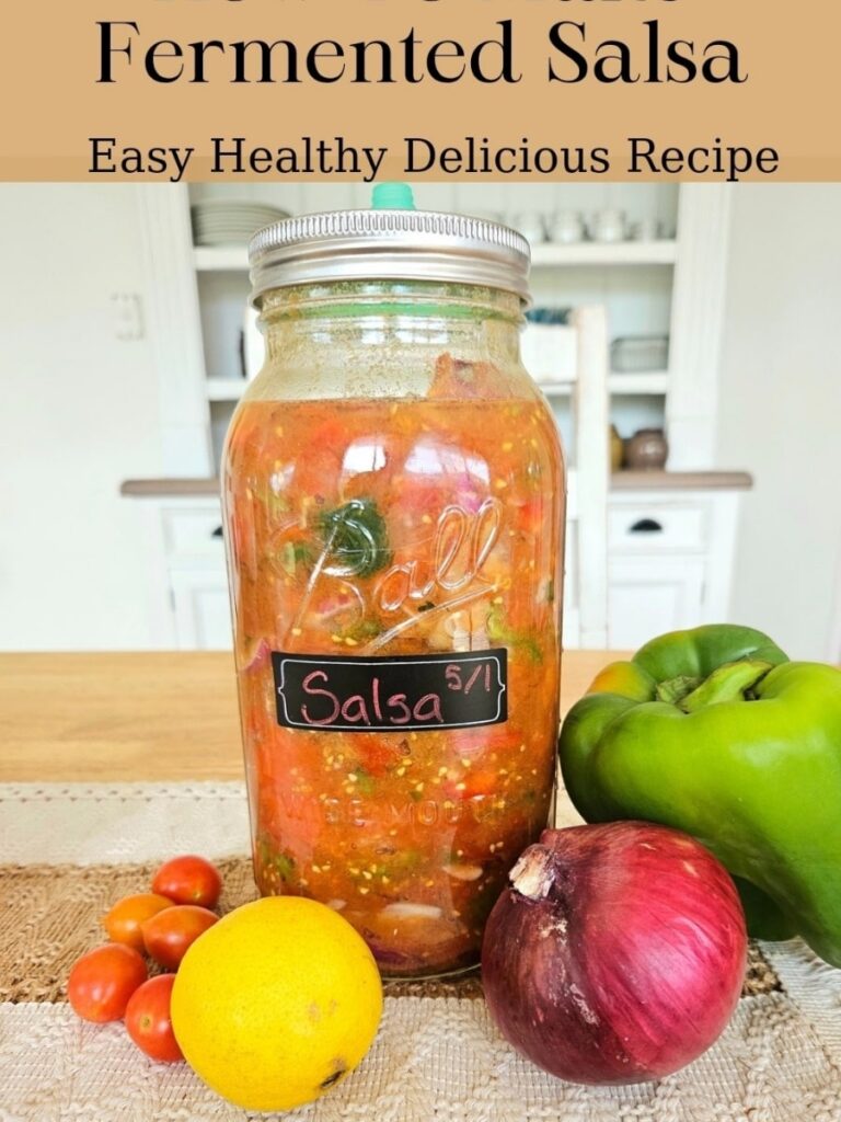 Homemade lacto fermented salsa is a probiotic rich food and great way to preserve the harvest! This recipe is easy to make and taste amazing!