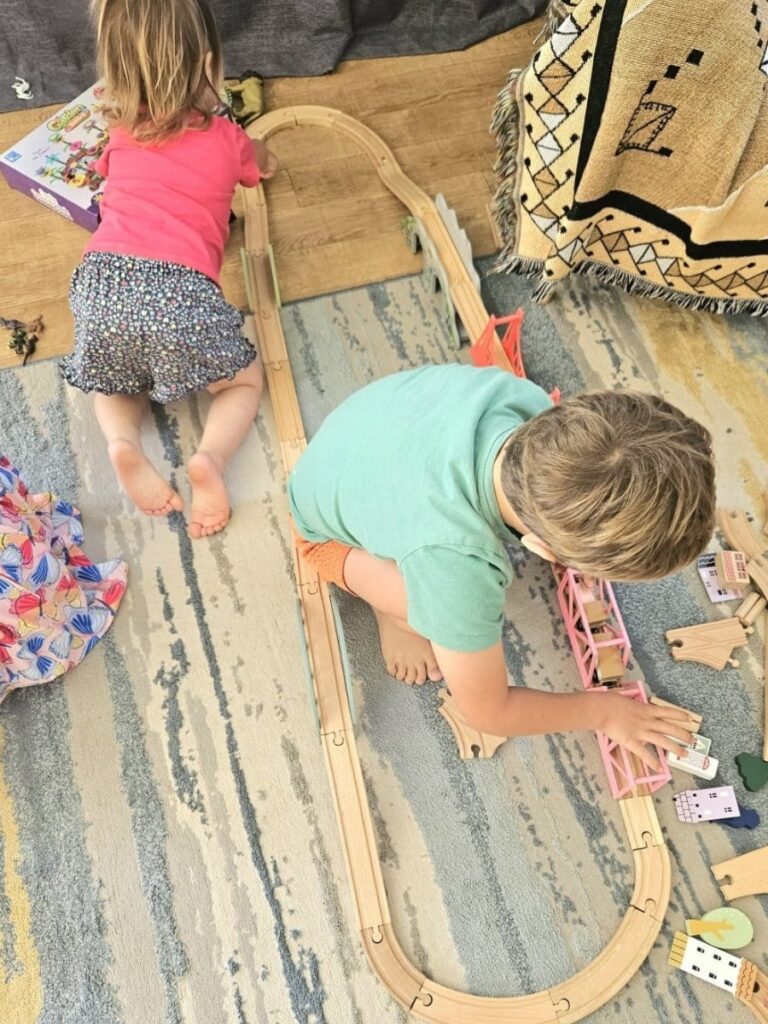 Kids playing together happily.