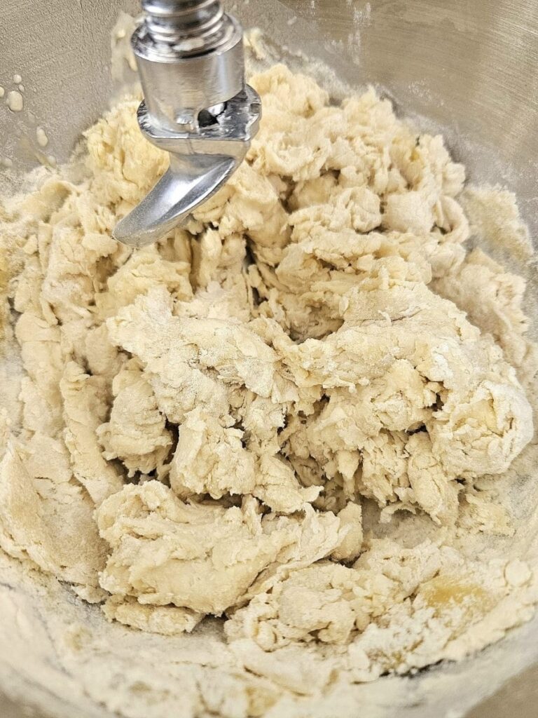 Mixing sourdough in a mixer.