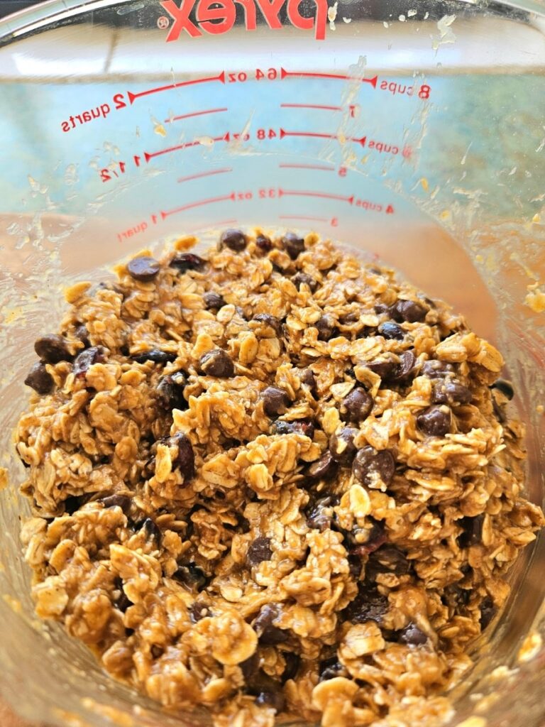 Granola bar mixture in a bowl.