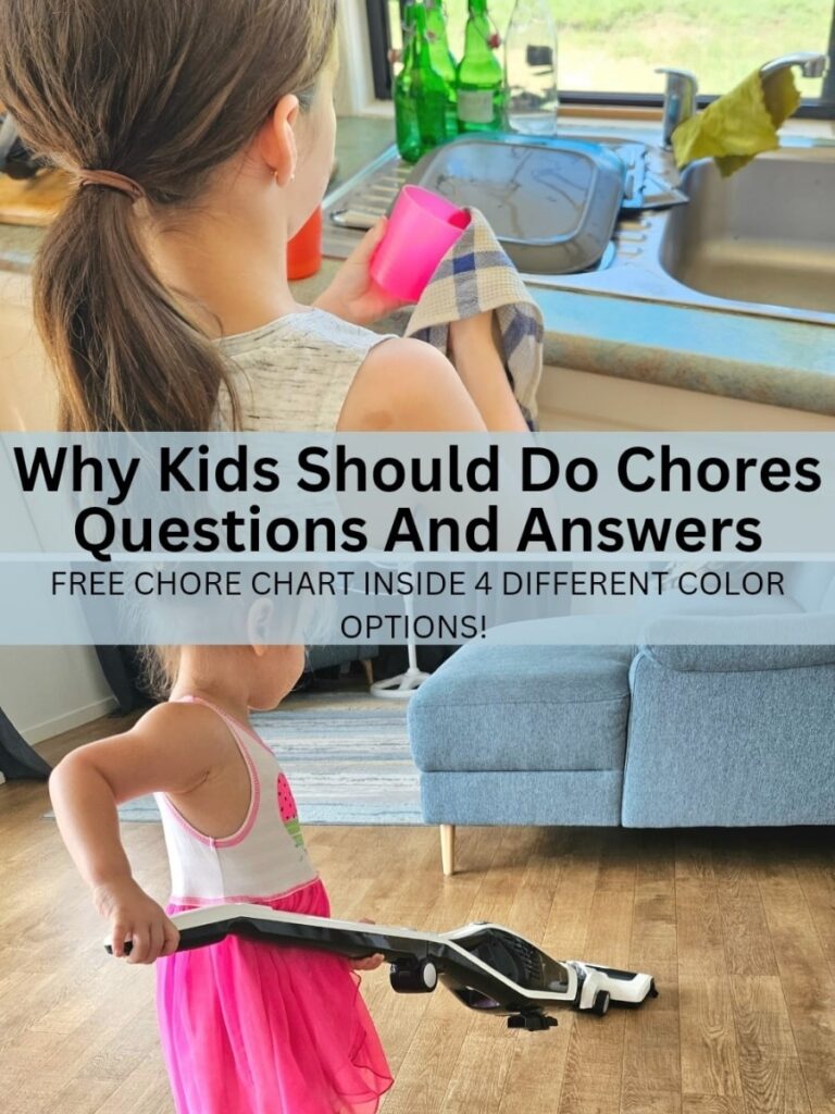 Find out how chores teach life skills to kids. I have also listed age-appropriate chores, have a free chore chart for you inside and more!