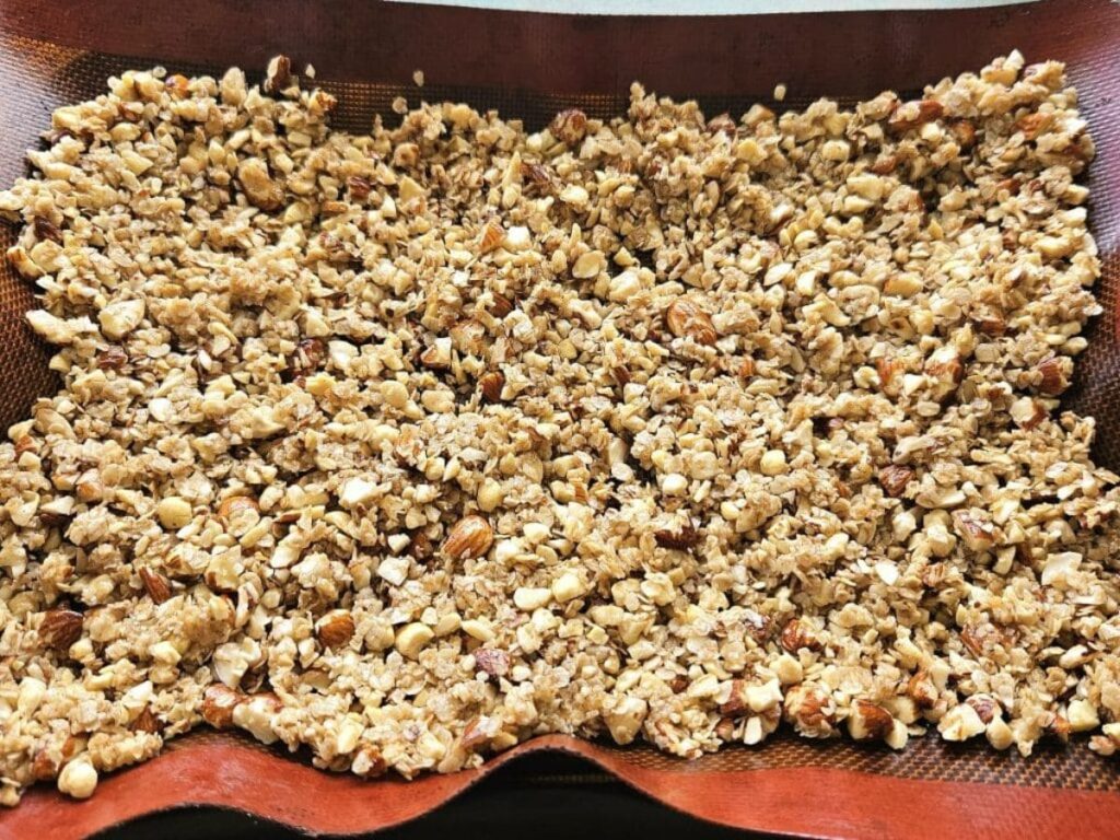 Homemade Granola on a silicone mat.