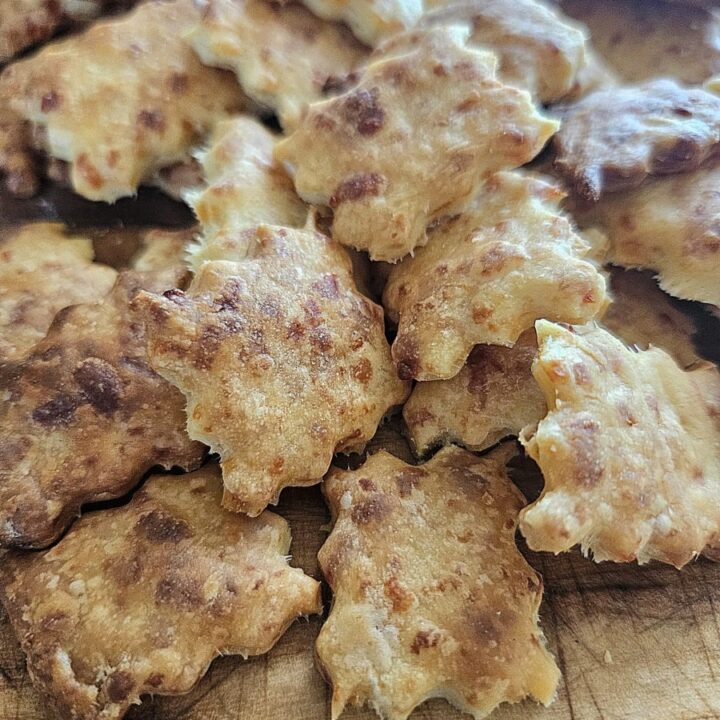 Crispy sourdough crackers close up.