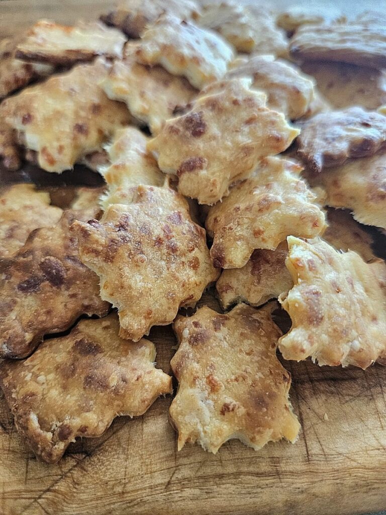 Crispy sourdough crackers close up.