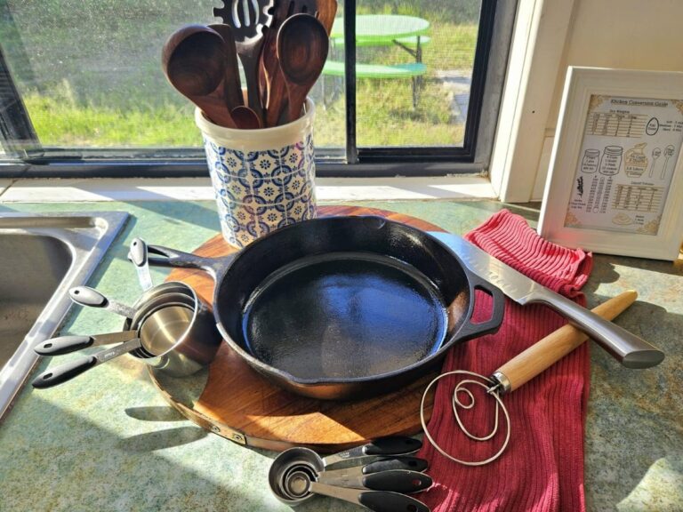 Homemaming kitchen essentials on the kitchen counter.