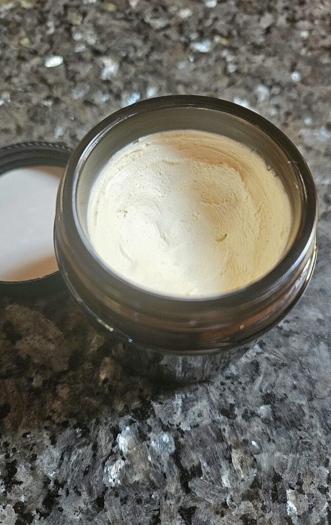 Homemade sunscreen in a jar.