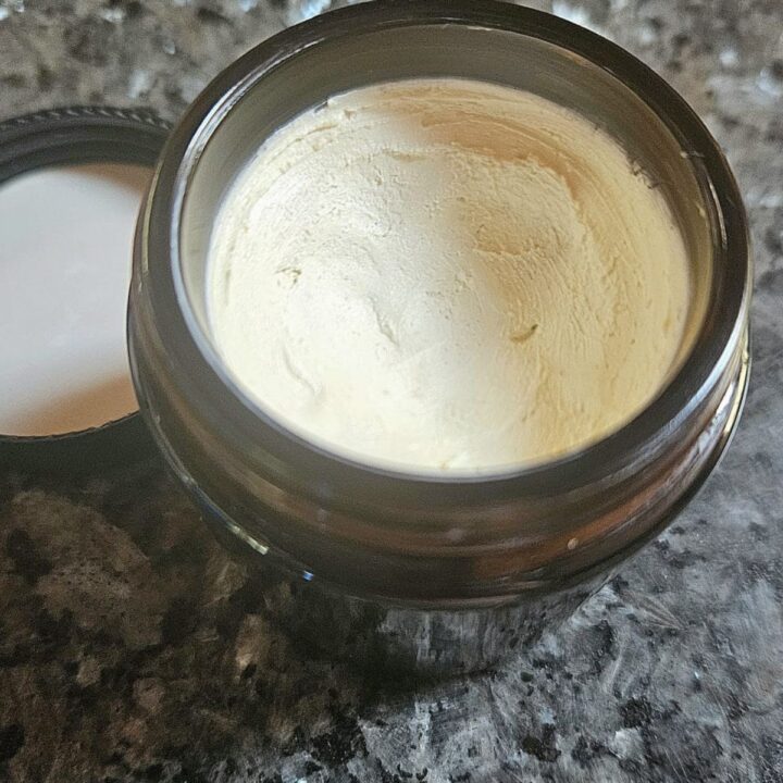 Homemade sunscreen in a jar.