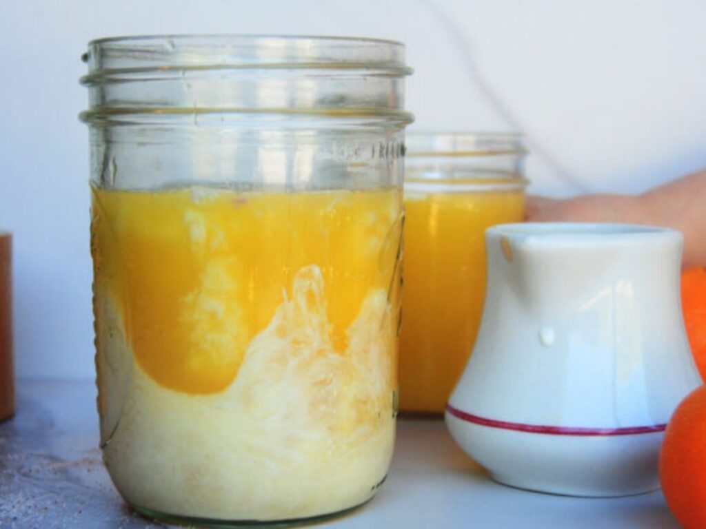 Creamy adrenal cocktail in a glass jar.