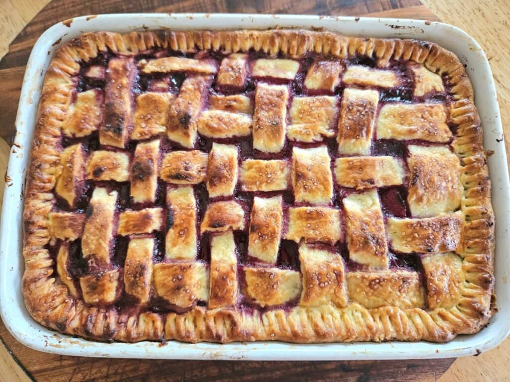 Baked crispy sourdough discard pie crust.