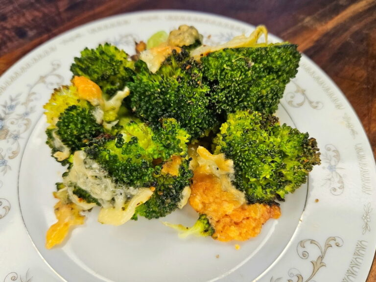 Roasted parmesan broccoli on a plate